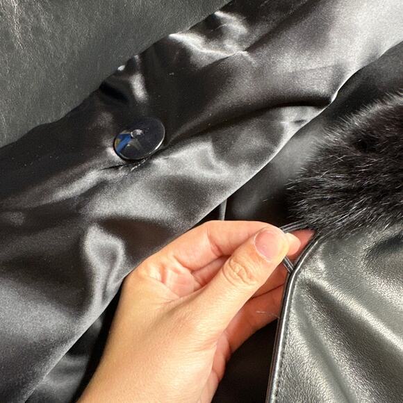 J. Percy for Marvin Richards Black Leather Jacket Fur Collar Slouchy Oversized - Picture 12 of 14